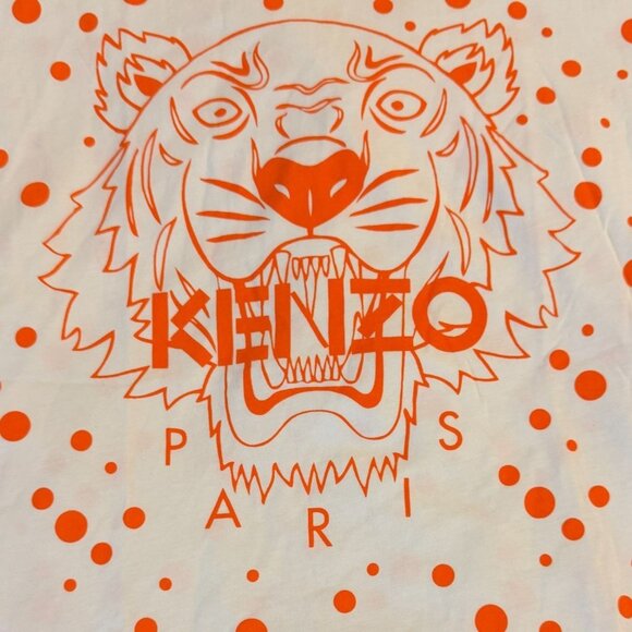 Kenzo Paris Womens Iconic Tiger Print T-Shirt Allover Dots Orange Streetwear - Picture 3 of 9